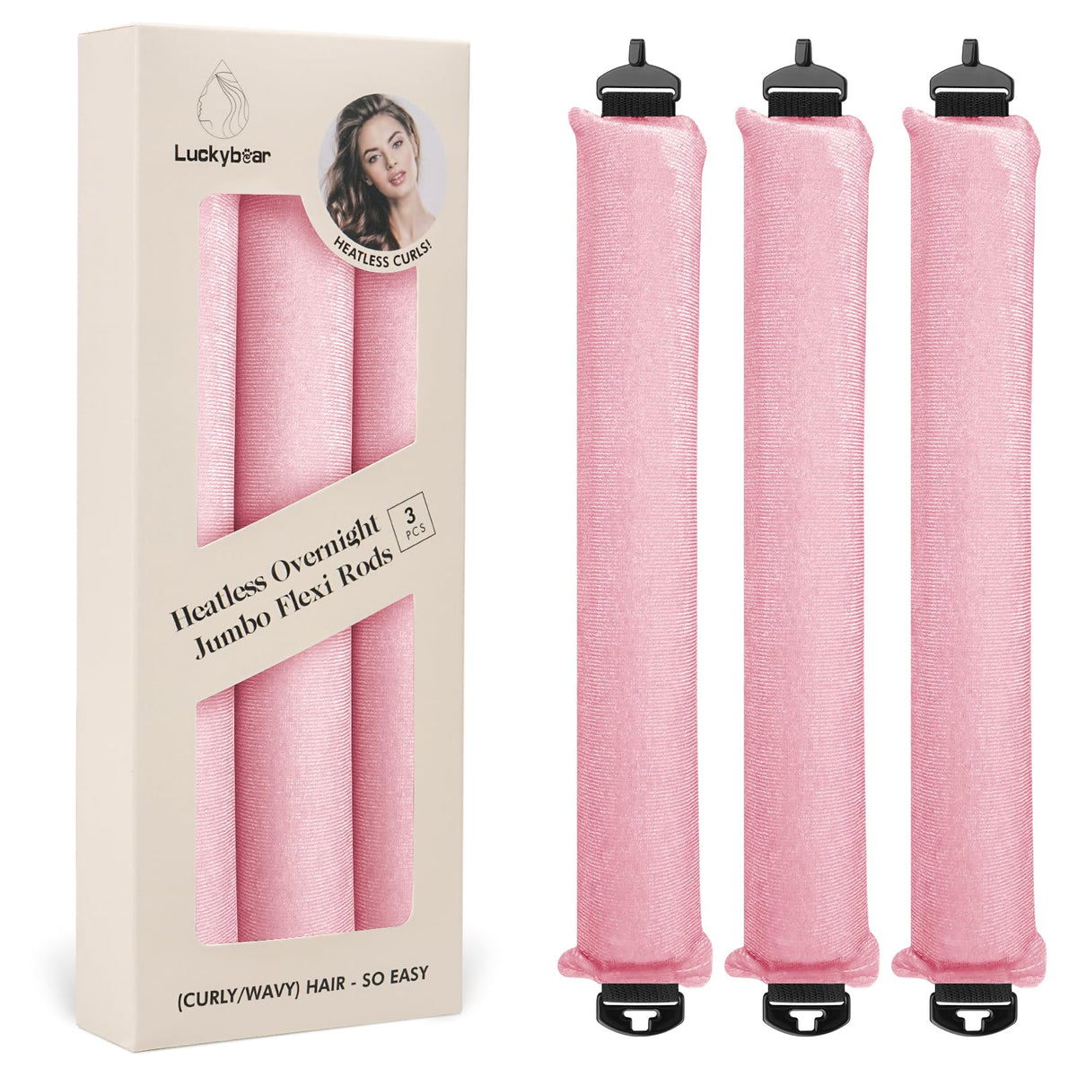Luckybear Big Curlers sans chaleur - vue avant en satin rose