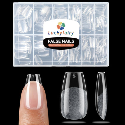 Luckyfairy faux ongles court coffin 240pcs en gel transparent vue de face