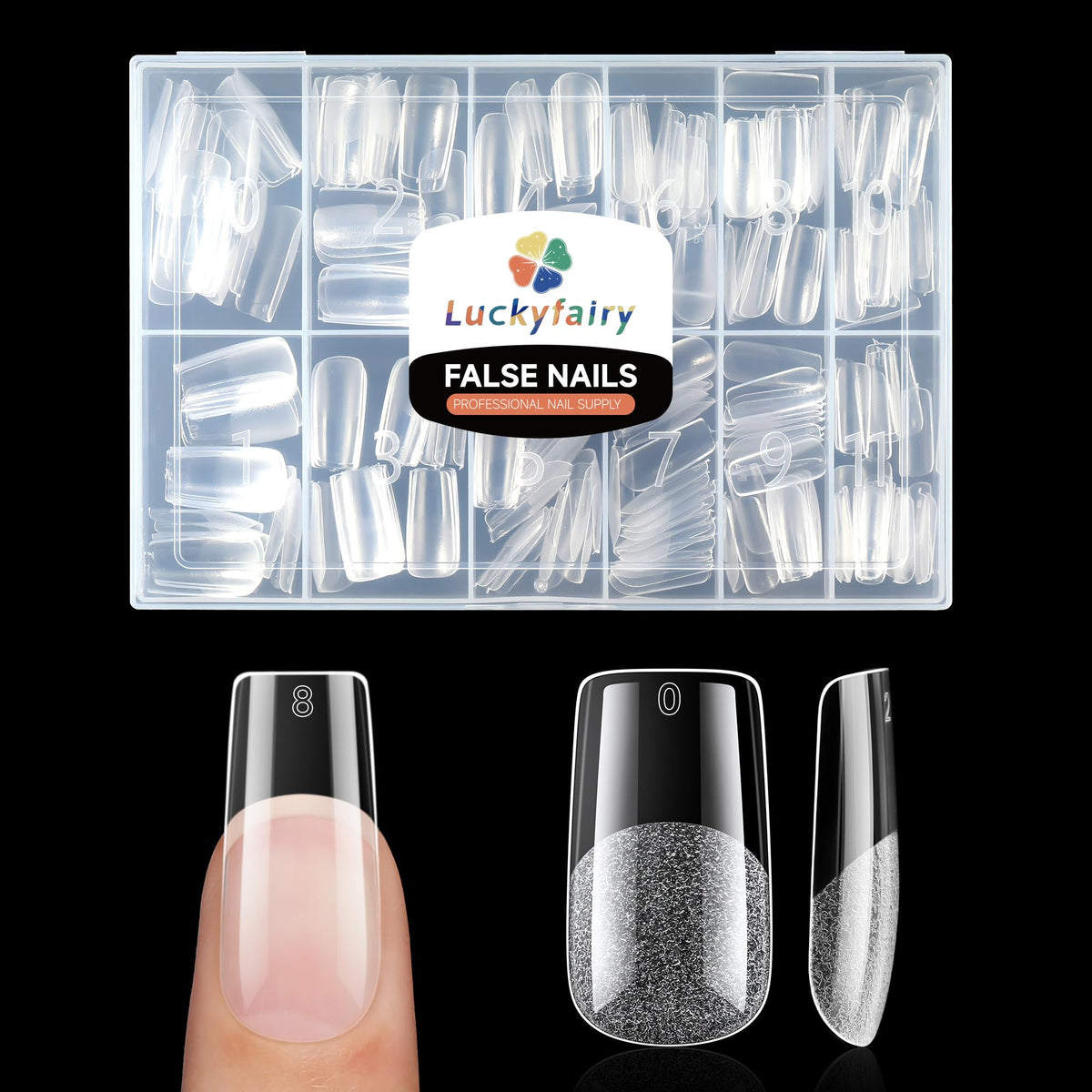 Luckyfairy Ongles Carrés Medium Prêts à Poser 240pcs, vue de face