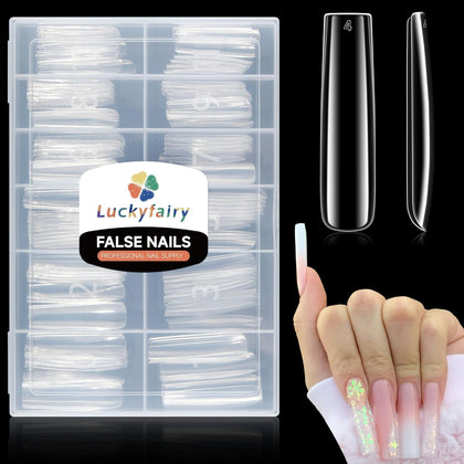 Luckyfairy tips d'ongles extra longs carrés transparentes, 120 pièces