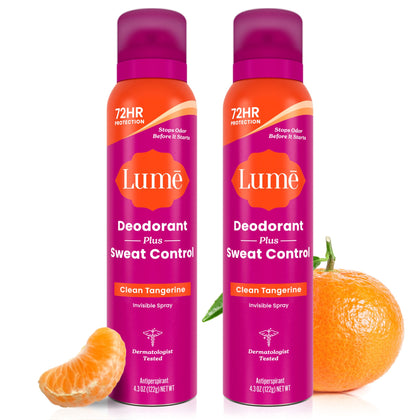 Lume Antiperspirant Spray 2 pk, vue de face avec le parfum Clean Tangerine