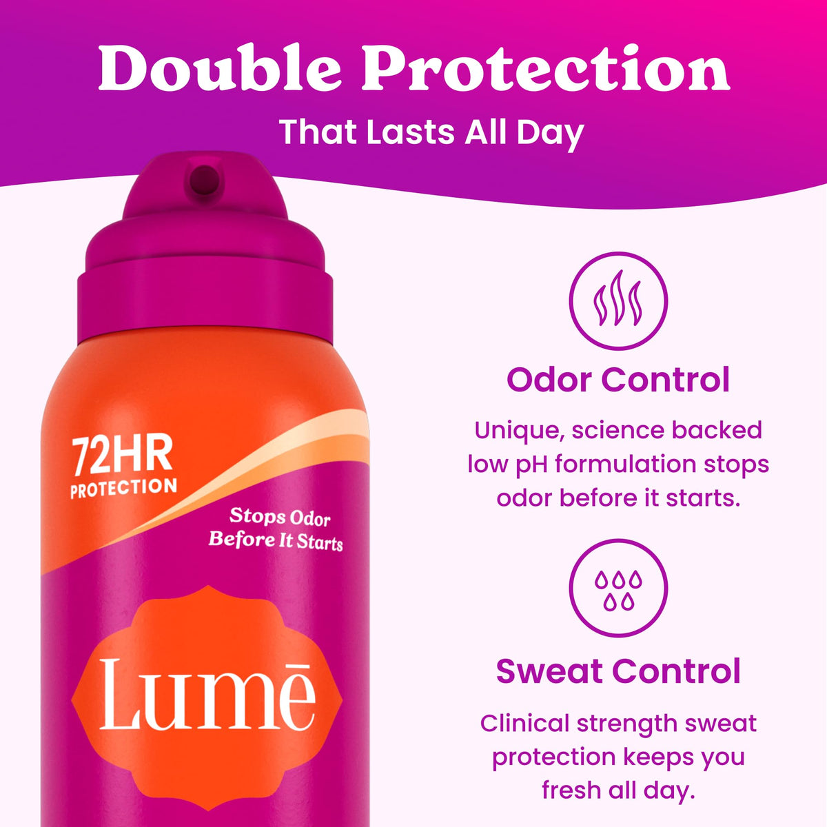 Lume Déodorant Antitranspirant Spray 3 pk vue de côté avec parfum Clean Tangerine