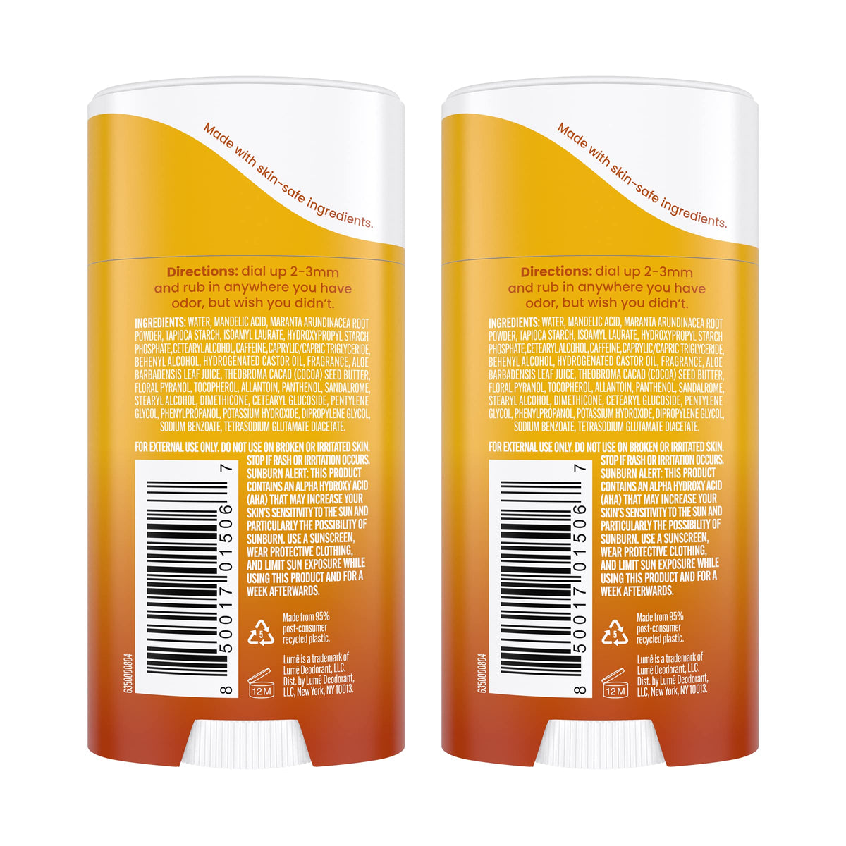 Lume Déodorant Crème Stick 2,2 oz côté avec texture de crème
