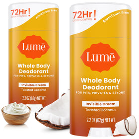 Lume Déodorant Crème Stick 2,2 oz vue de face avec étiquette coco torréfié