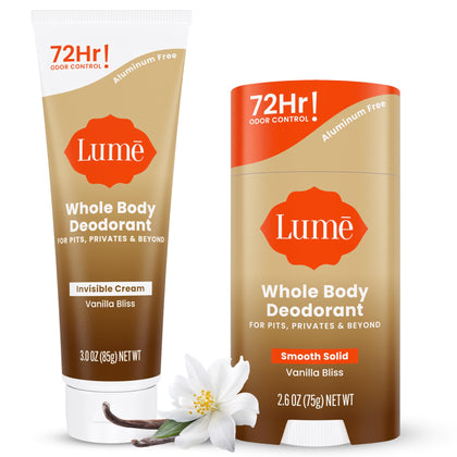Lume Déodorant Crème Tube 3oz Vanille avant avec texture crémeuse