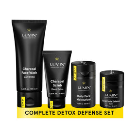 Lumin Kit Soin Visage pour Hommes, vue avant avec produits alignés