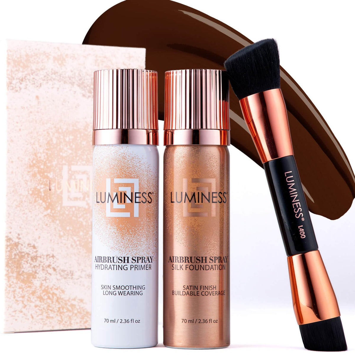 LUMINESS Kit de Fond de Teint Spray Soie - Teinte Light Rich avec brosse