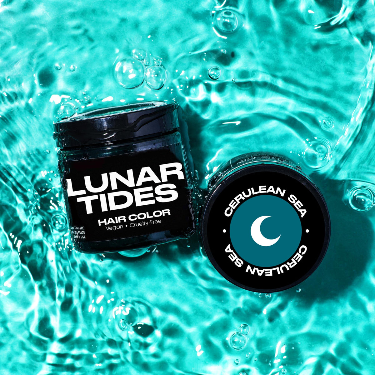 Lunar Tides Cerulean Sea coloration sur cheveux après application