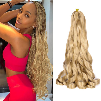 Luoyudu Cheveux de Tresse Bouclés Français 24 Pouces vue de face