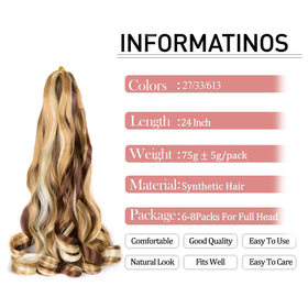 Luoyudu Cheveux Tressés Bouclés Français 24 pouces P27/33/613 vue arrière