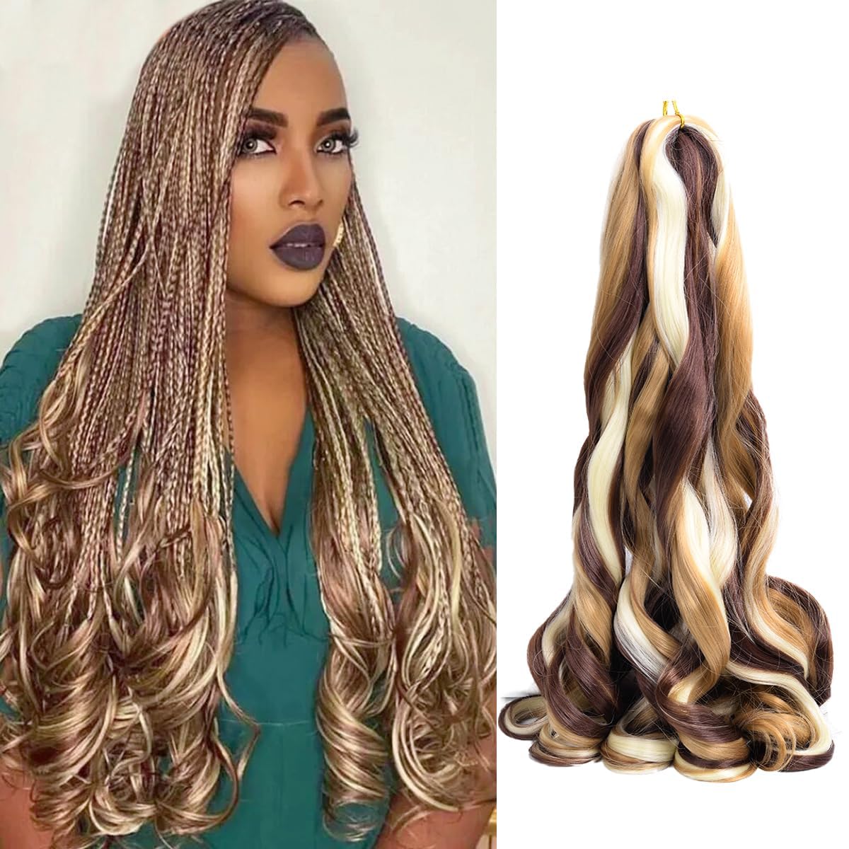 Luoyudu Cheveux Tressés Bouclés Français 24 pouces P27/33/613 vue avant