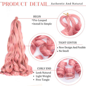 Luoyudu Cheveux Tressés Bouclés Français 24 Pouces Rose, spray inclus