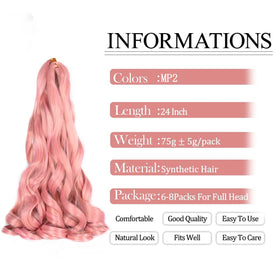 Luoyudu Cheveux Tressés Bouclés Français 24 Pouces Rose, texture des cheveux