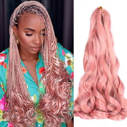 Luoyudu Cheveux Tressés Bouclés Français 24 Pouces Rose, vue avant