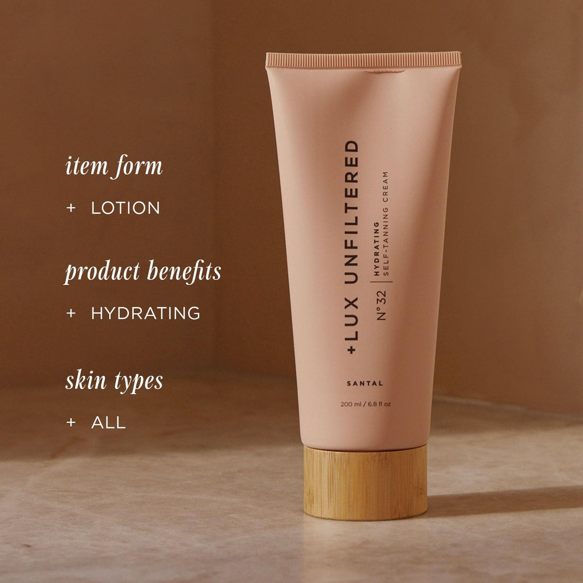 + Lux Unfiltered Lotion Auto-bronzante Graduel Santal 240g texture