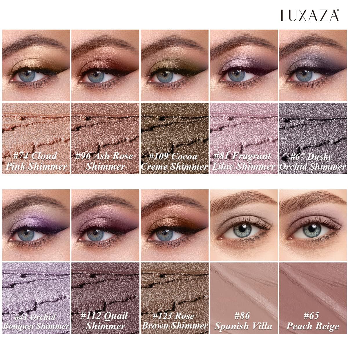 LUXAZA PRO Crayon Fard à Paupières Palette 10PCS avec pinceau intégré