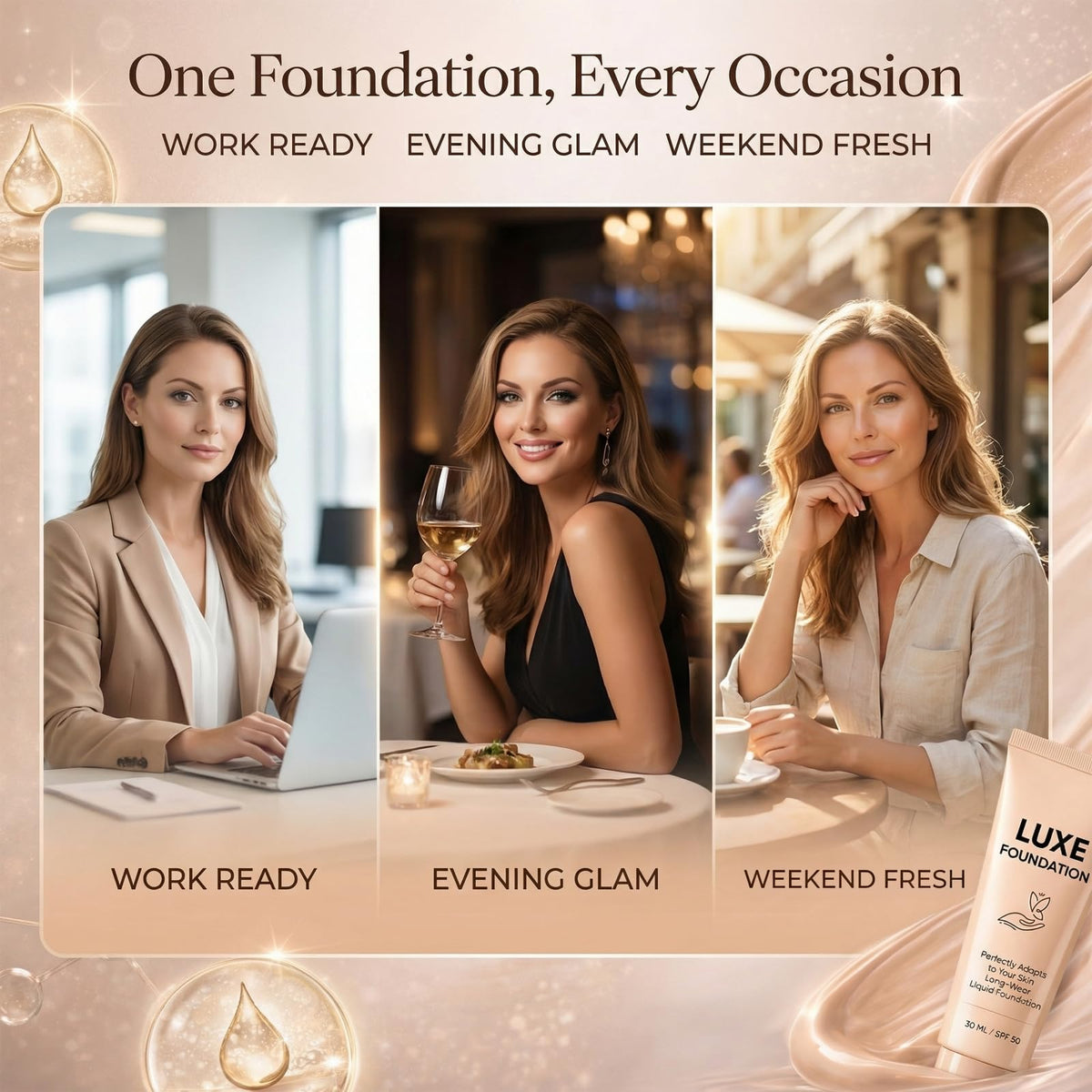LUXE FOUNDATION Fond de Teint Adaptatif 30 ML texture après application