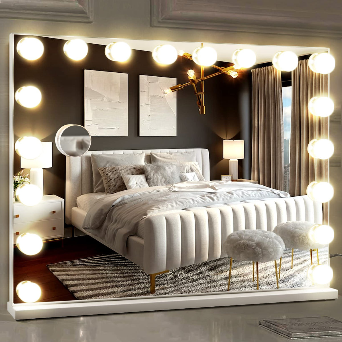 M MIVONDA miroir de maquillage hollywoodien avec 18 ampoules LED allumé
