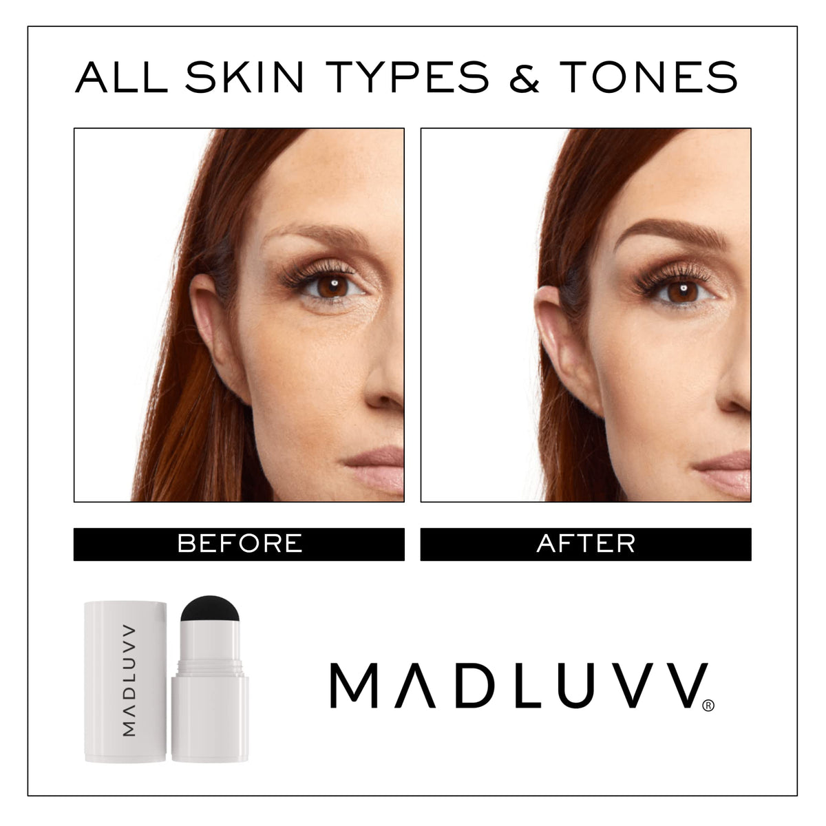 MADLUVV Brow Stamp Refill sur une table avec d'autres produits de beauté