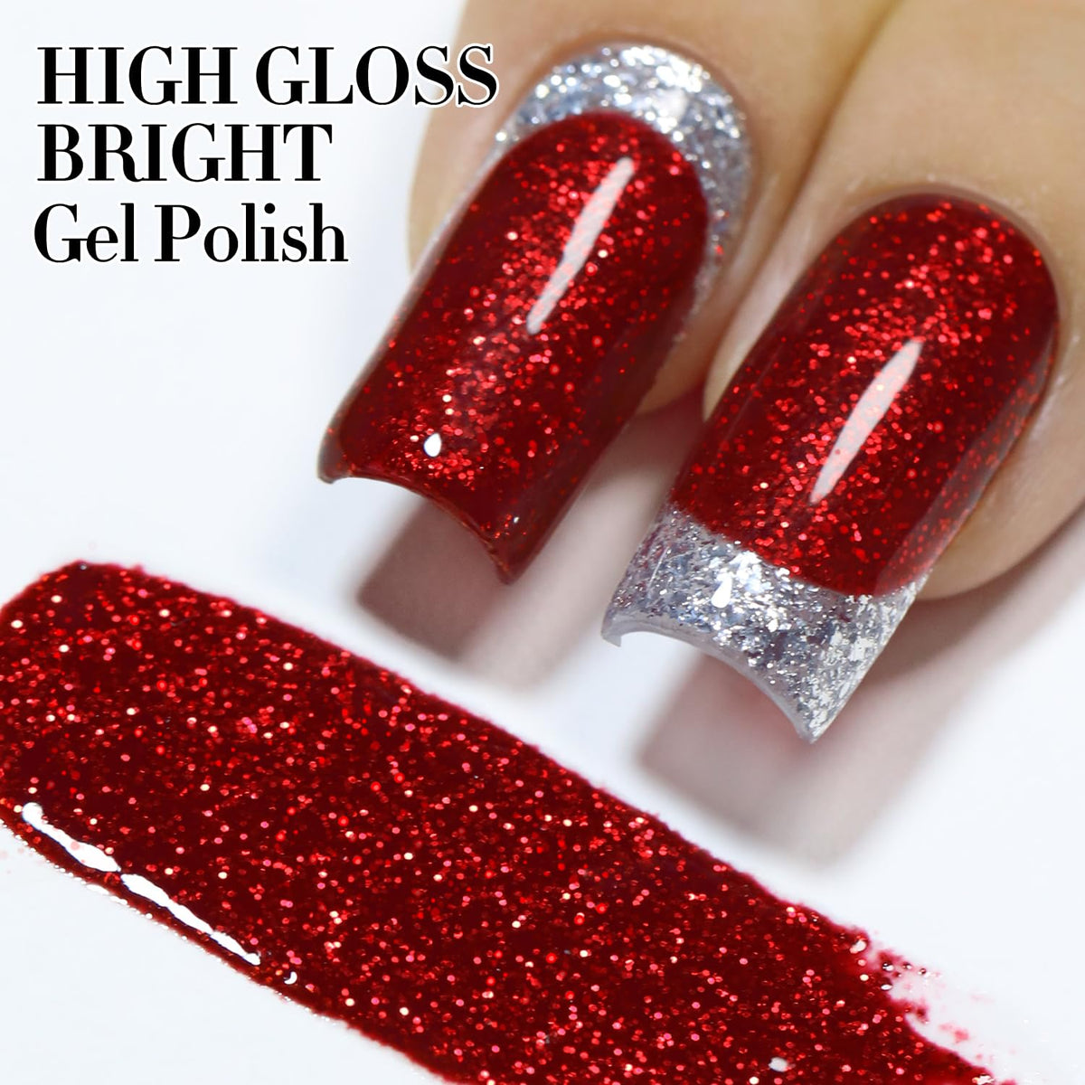 Main avec des ongles brillants après application du vernis gel
