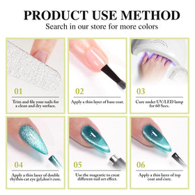 Mains avec vernis gel Cat Eye Double Rhythm sur des ongles bien soignés