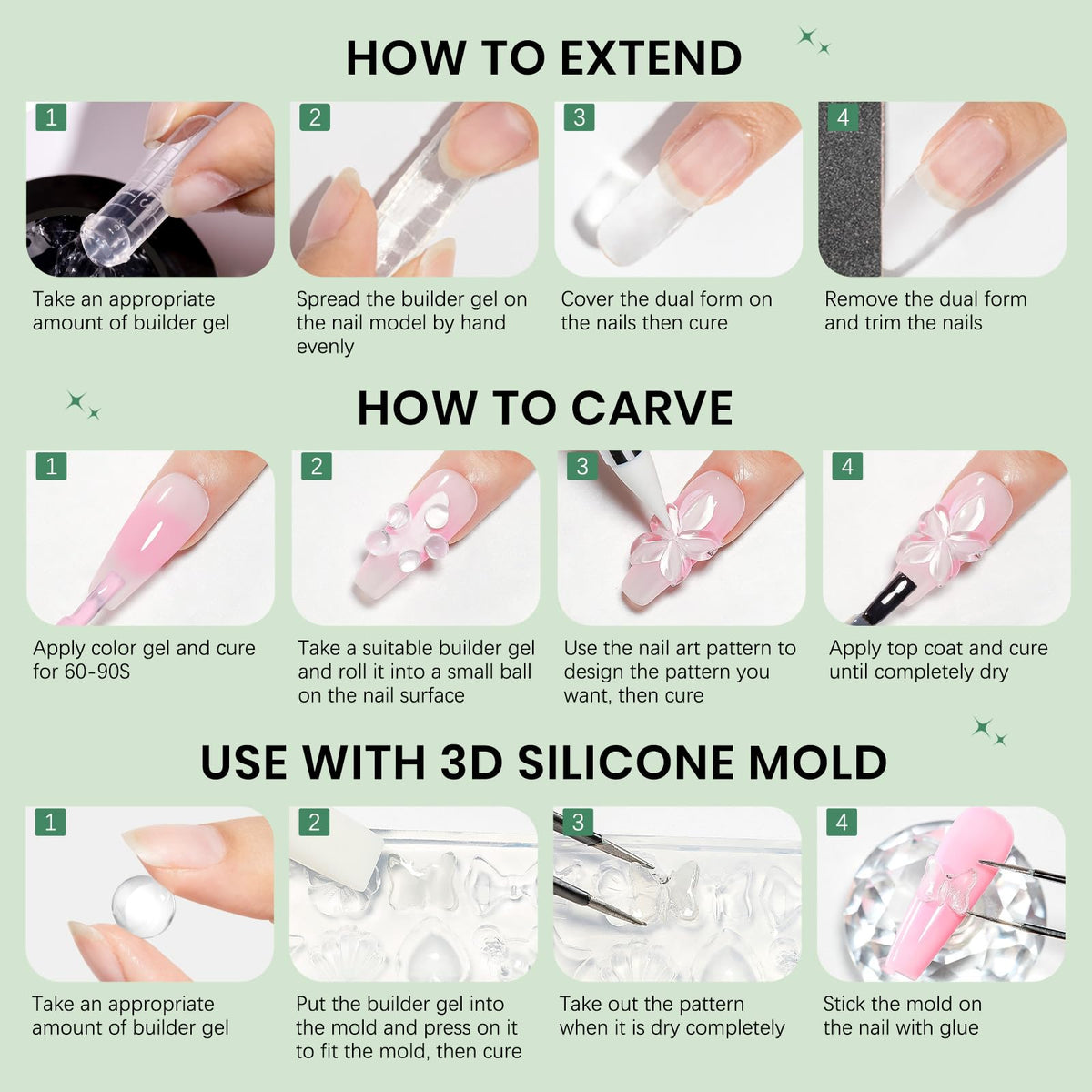 Mains présentant des ongles décorés avec le gel SUPWEE