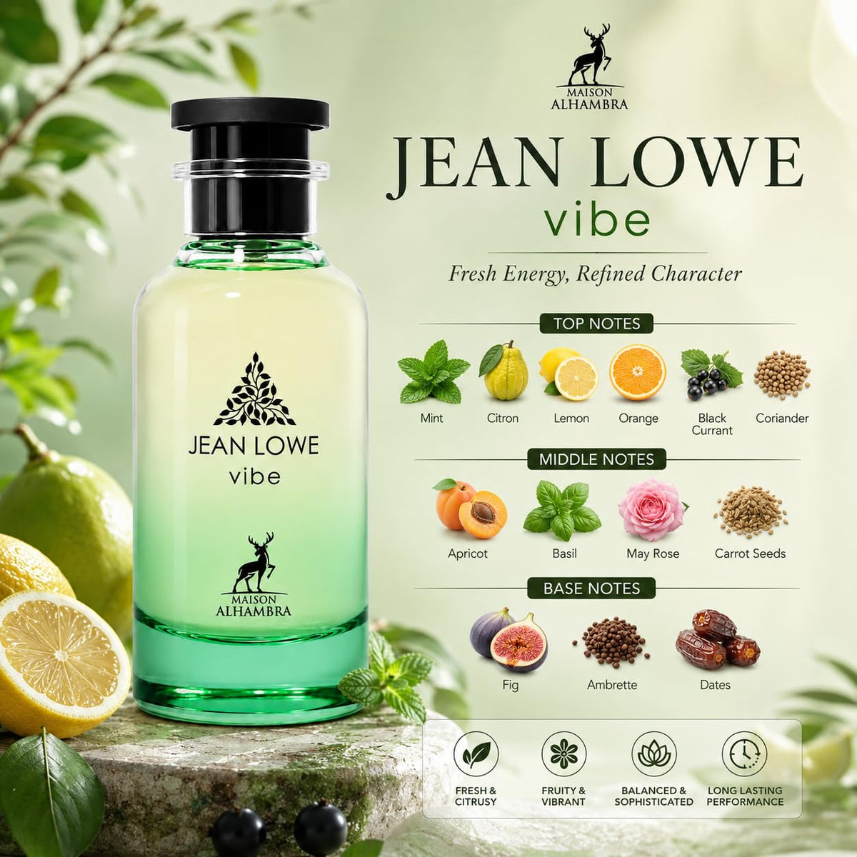 Maison Alhambra Eau de Parfum Jean Lowe Vibe sur une table