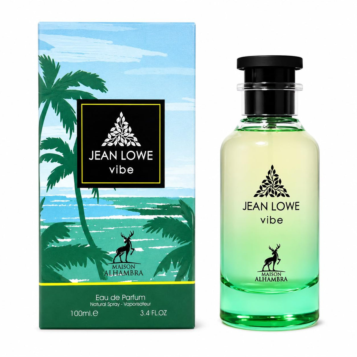 Maison Alhambra Jean Lowe Vibe Eau de Parfum avec des agrumes en arrière-plan