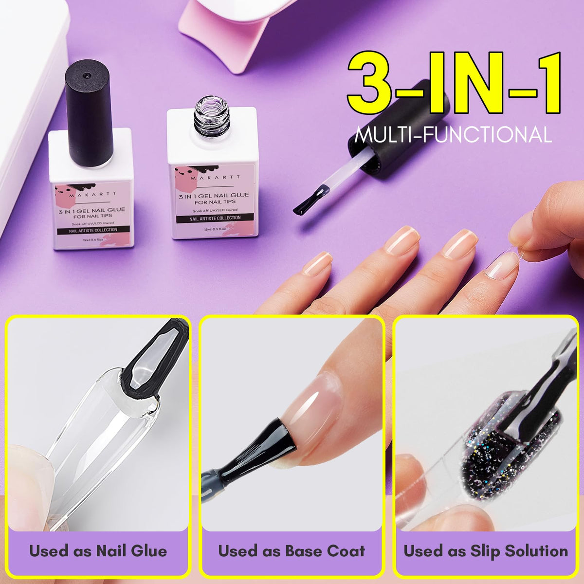 Makartt colle à ongles gel 3 en 1 15ml avec lampe à ongles