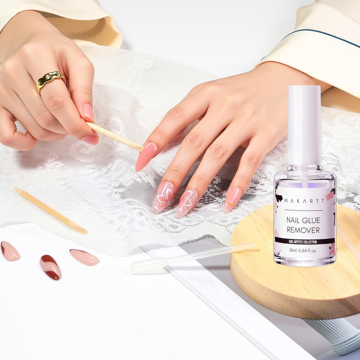 Makartt Dissolvant de Colle pour Ongles - Bâtonnets en bois pour un retrait en douceur