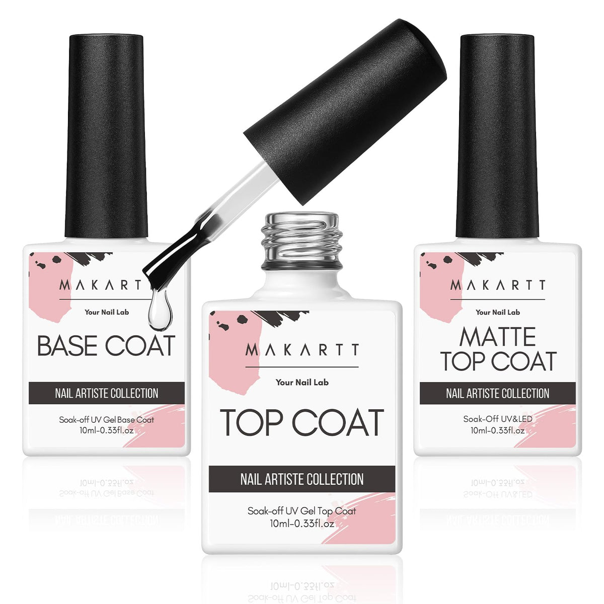 Makartt Gel Top et Base Coat Set incluant base coat, top coat mat et brillant