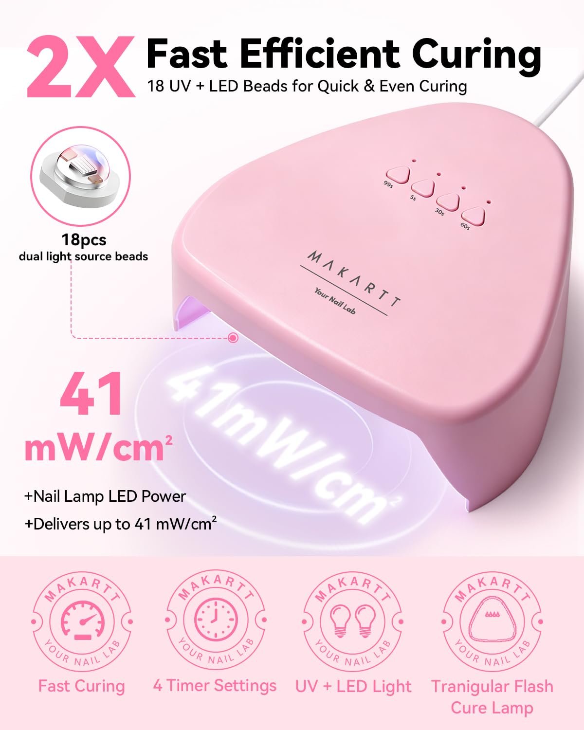 Makartt lampe UV rose avec adaptateur d'alimentation