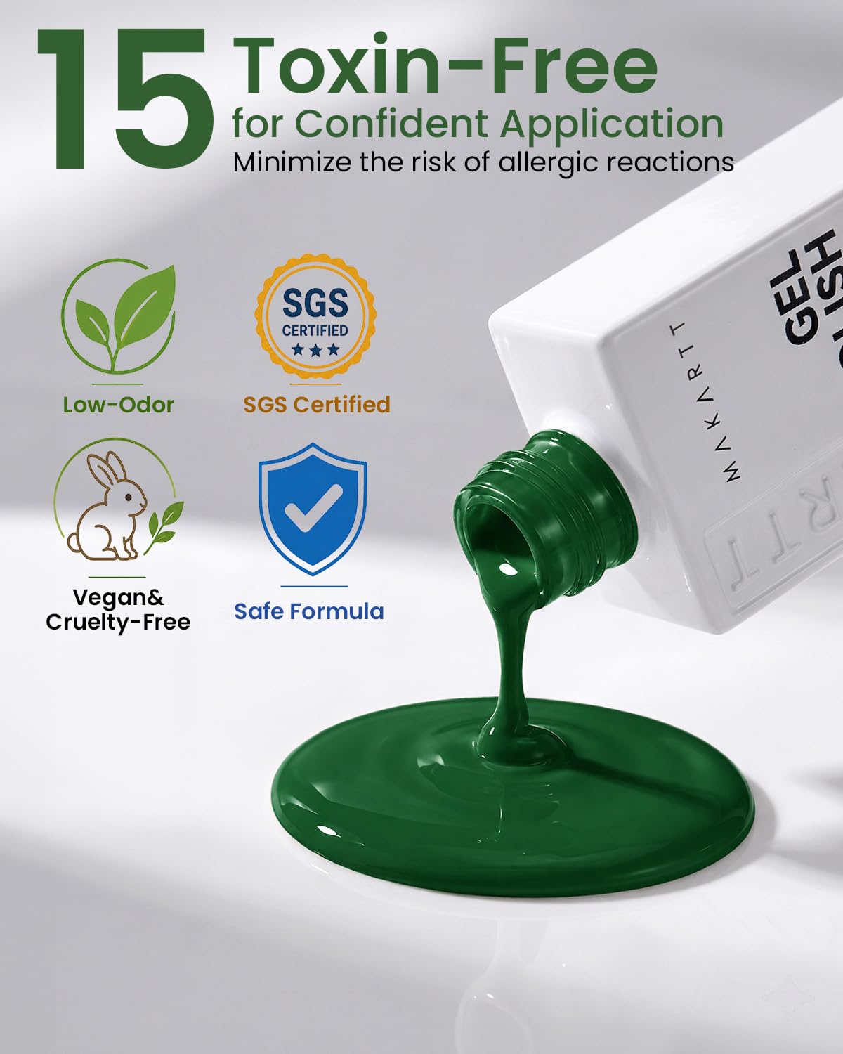 Makartt Vernis Gel vert sur des ongles parfaitement manucurés