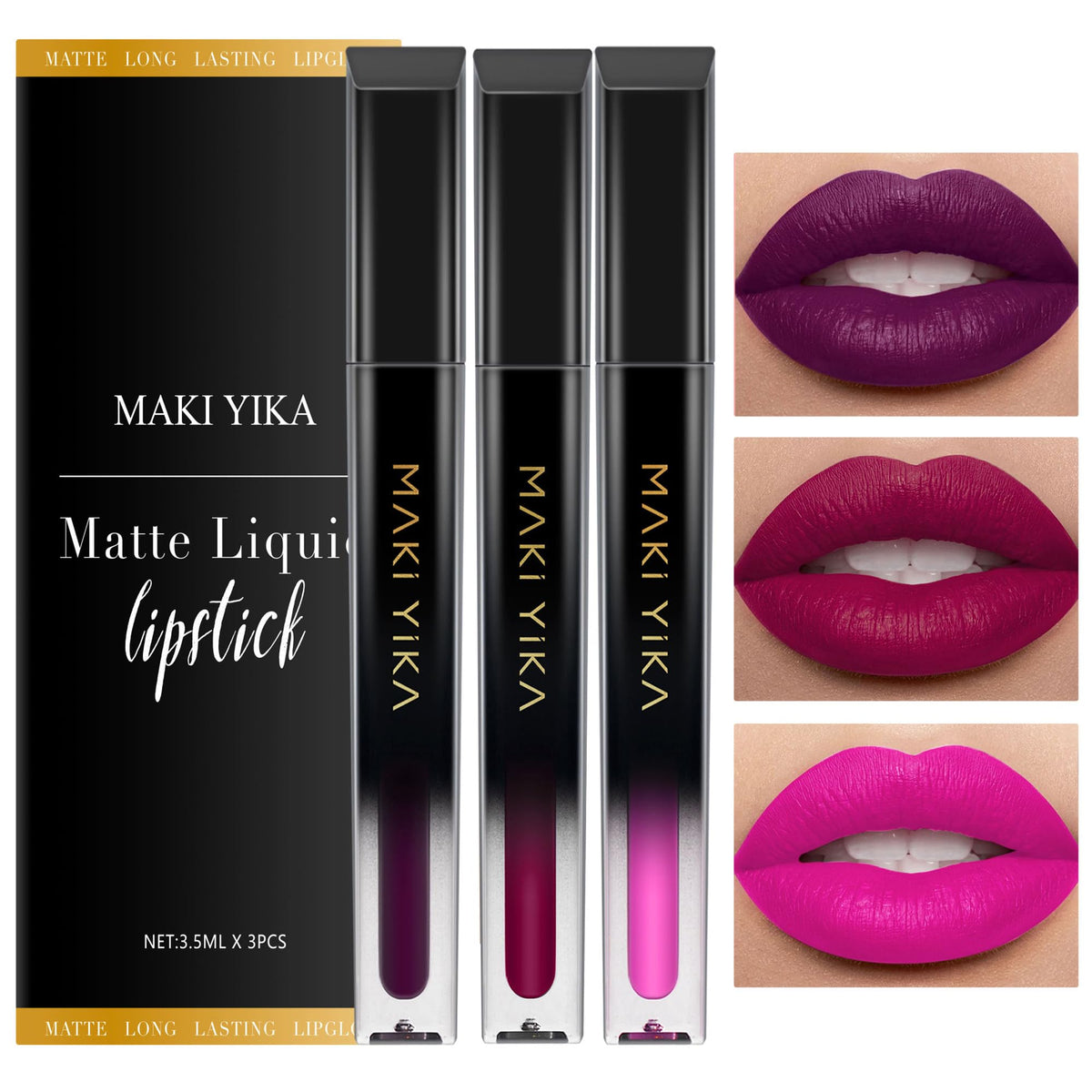 MAKI YIKA Rouge à Lèvres Mat ensemble de 3 teintes prune
