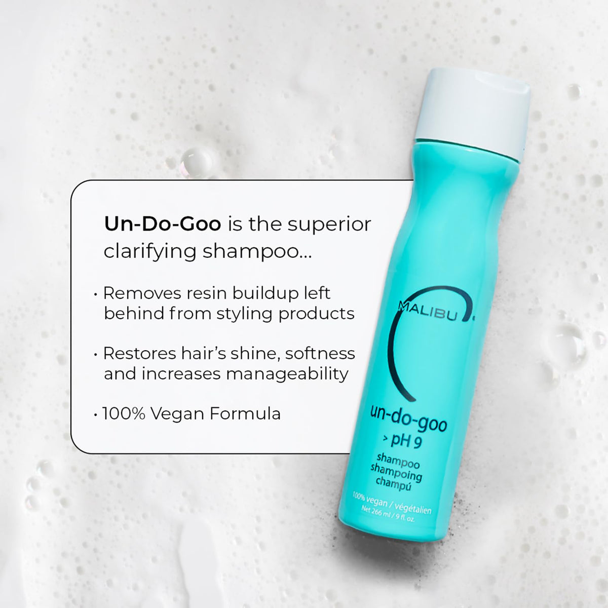 Malibu C Un-Do-Goo Shampoo Clarifiant 320g application sur cheveux