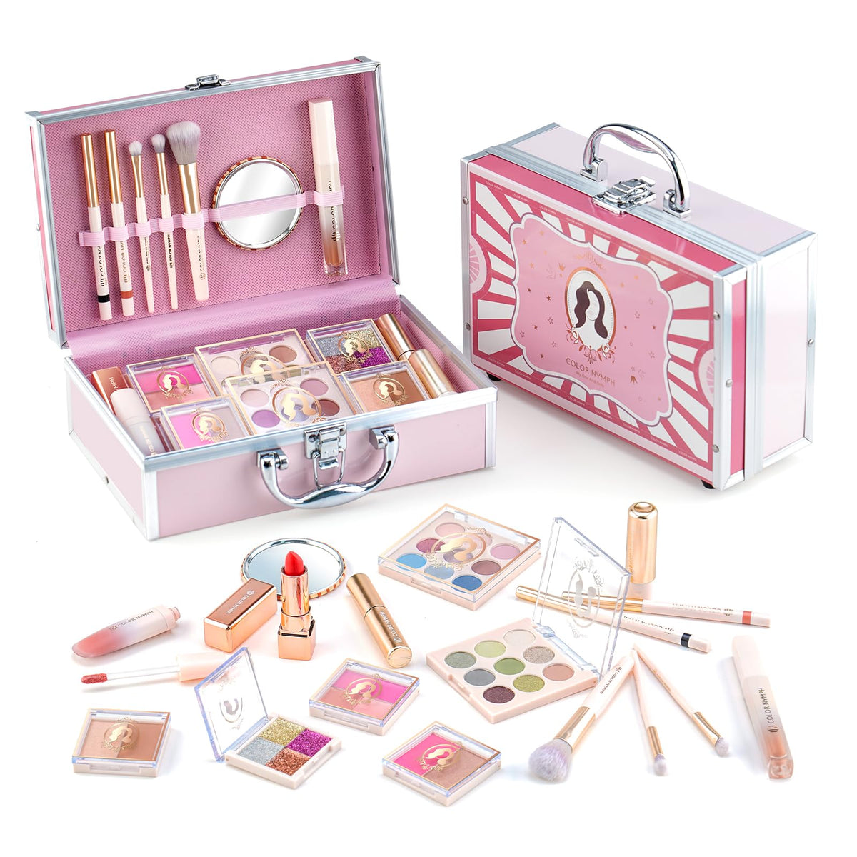 Mallette de maquillage Color Nymph rose avec tous les accessoires