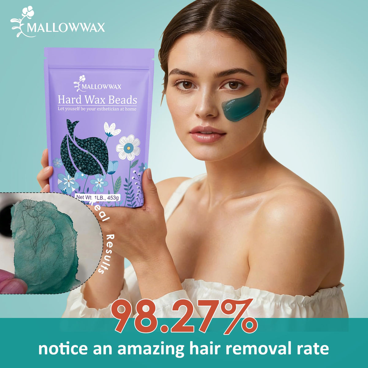 Mallowwax Cire dure perles 440g, utilisation sur les jambes