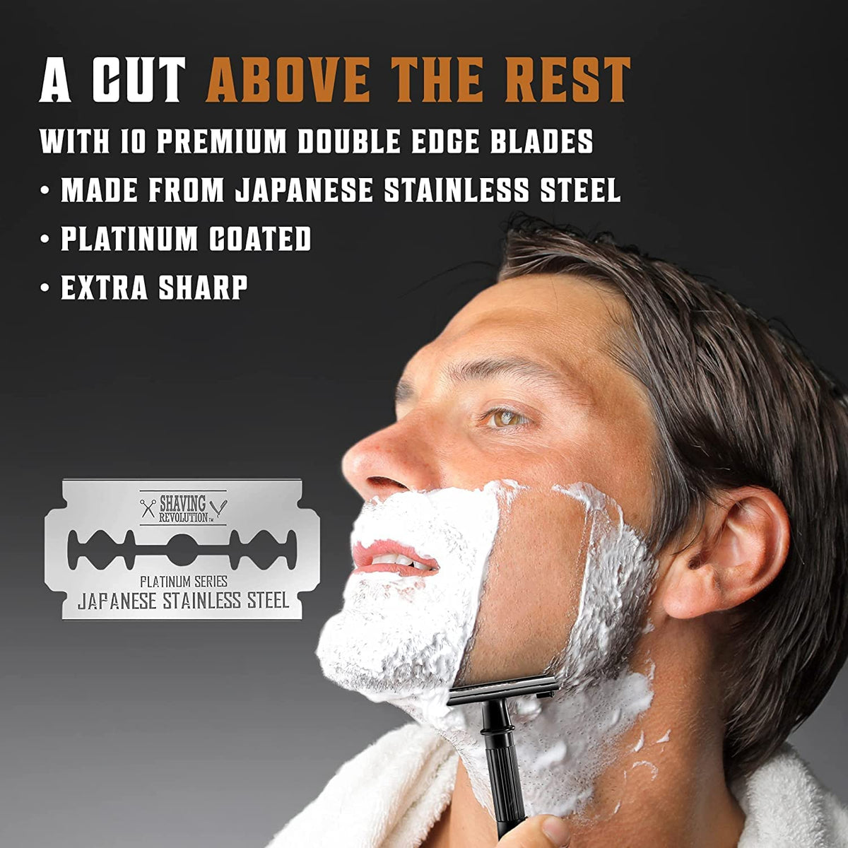 Manche long du rasoir de sécurité SHAVING REVOLUTION pour une meilleure prise