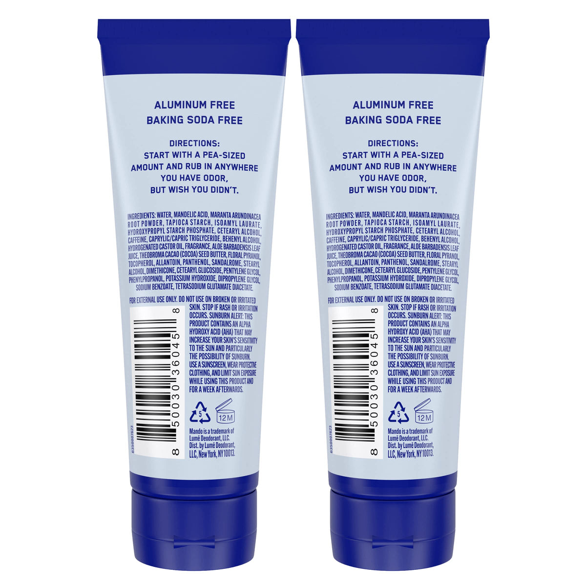 Mando déodorant crème 200 g, packaging et étiquette