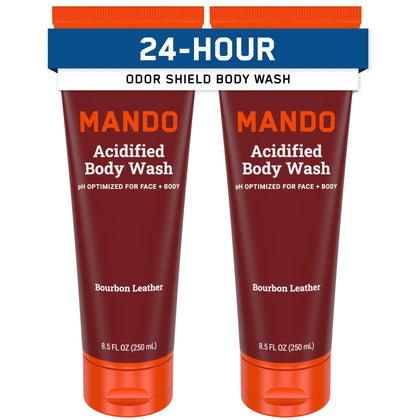 Mando Gel Douche 2pk, emballage avant avec étiquettes claires