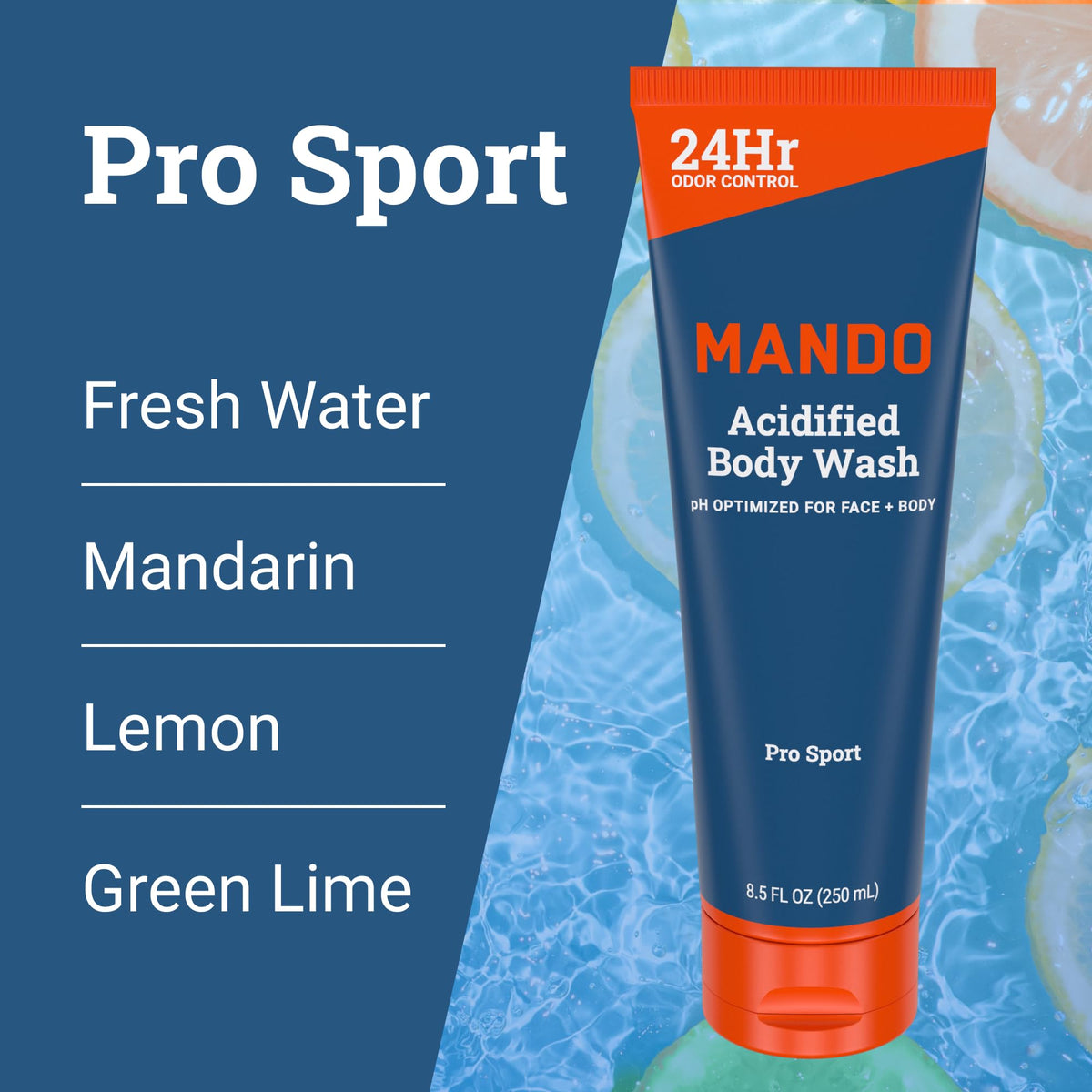 Mando Gel Douche 8,5 oz avec des agrumes en arrière-plan