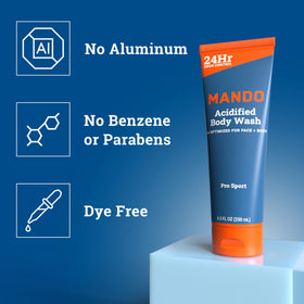 Mando Gel Douche 8,5 oz vue de côté montrant l'emballage