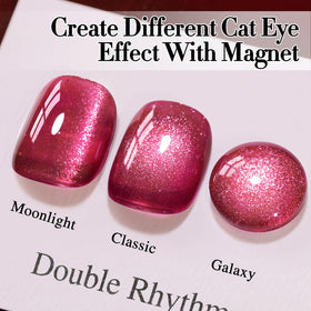 Manucure avec vernis gel Cat Eye sur des ongles décorés