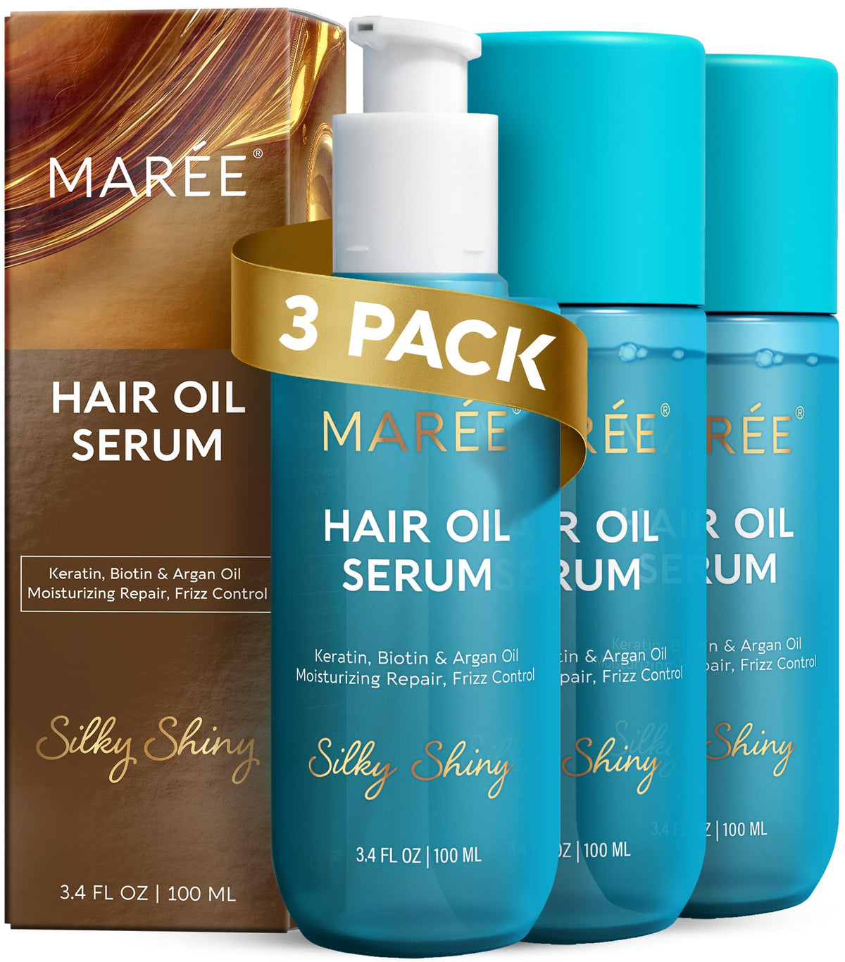 MAREE Huile pour Cheveux Frisés 3 PACK devant avec huile d'argan