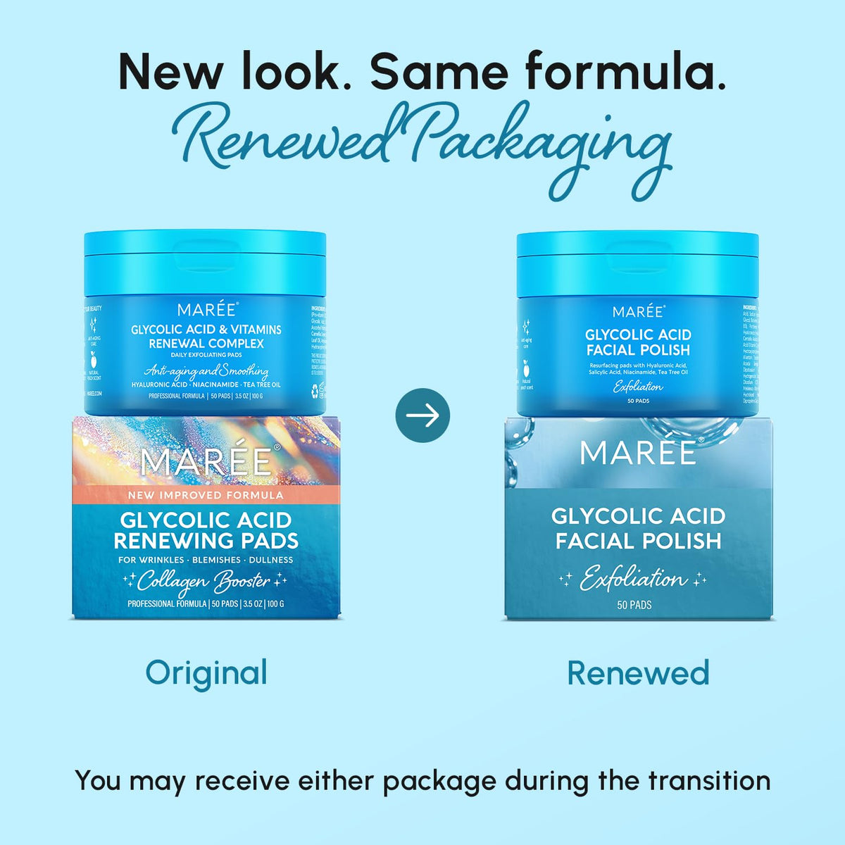 MAREE Polisseuses à Acide Glycolique 2 PACK avec texture des pads
