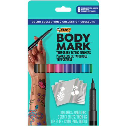 Marqueurs de tatouages temporaires BODYMARK en pack de 8 couleurs vives