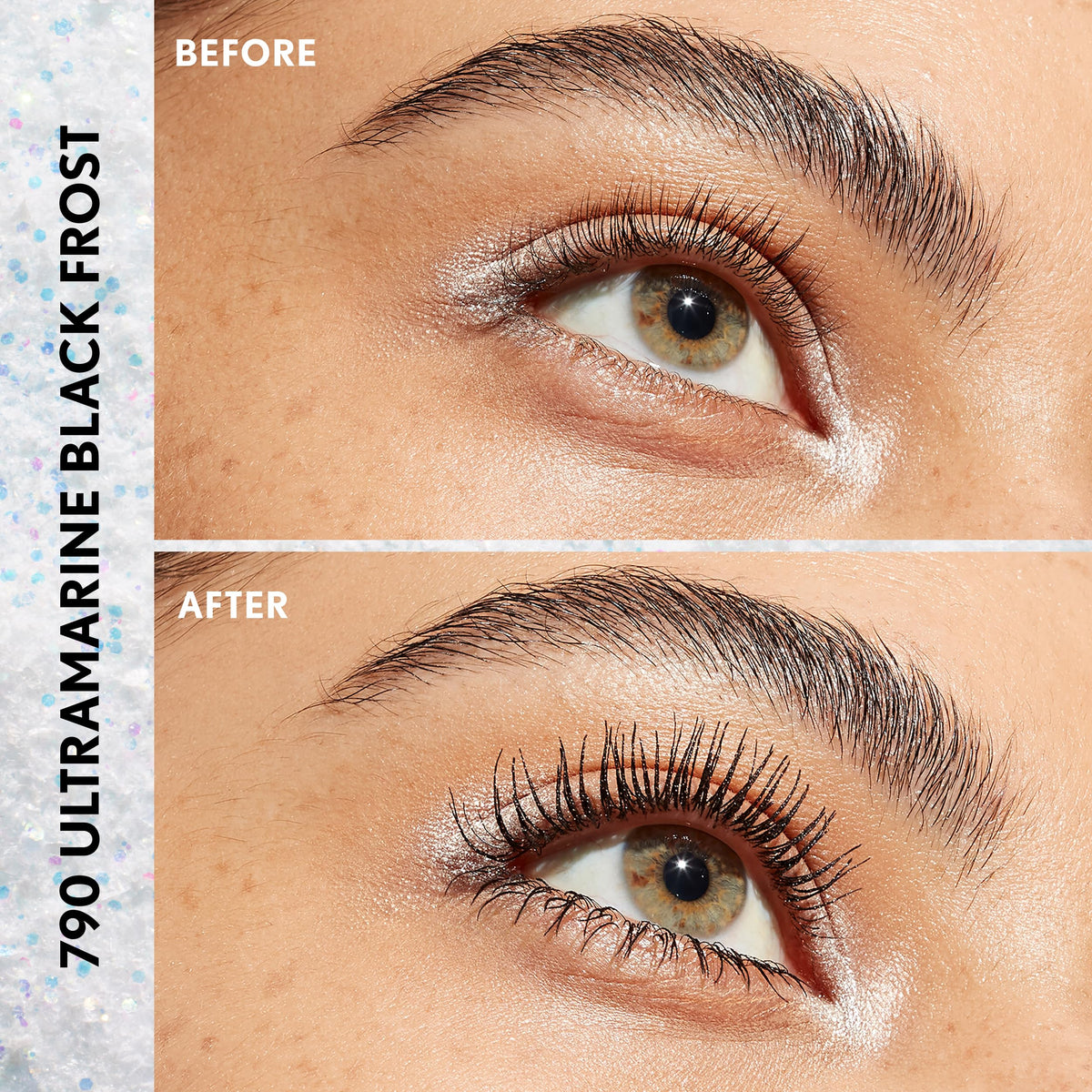 Mascara COVERGIRL Cleantopia 790 Ultramarine Black Frost sur fond blanc