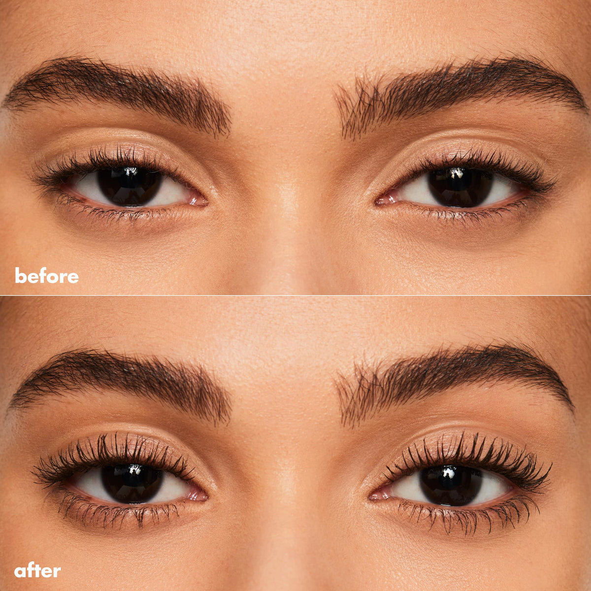 Mascara e.l.f. sur une main avec des cils avant et après