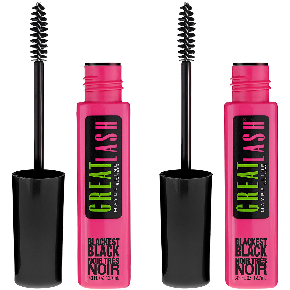 Mascara Great Lash de MAYBELLINE en noir intense, pack de 2