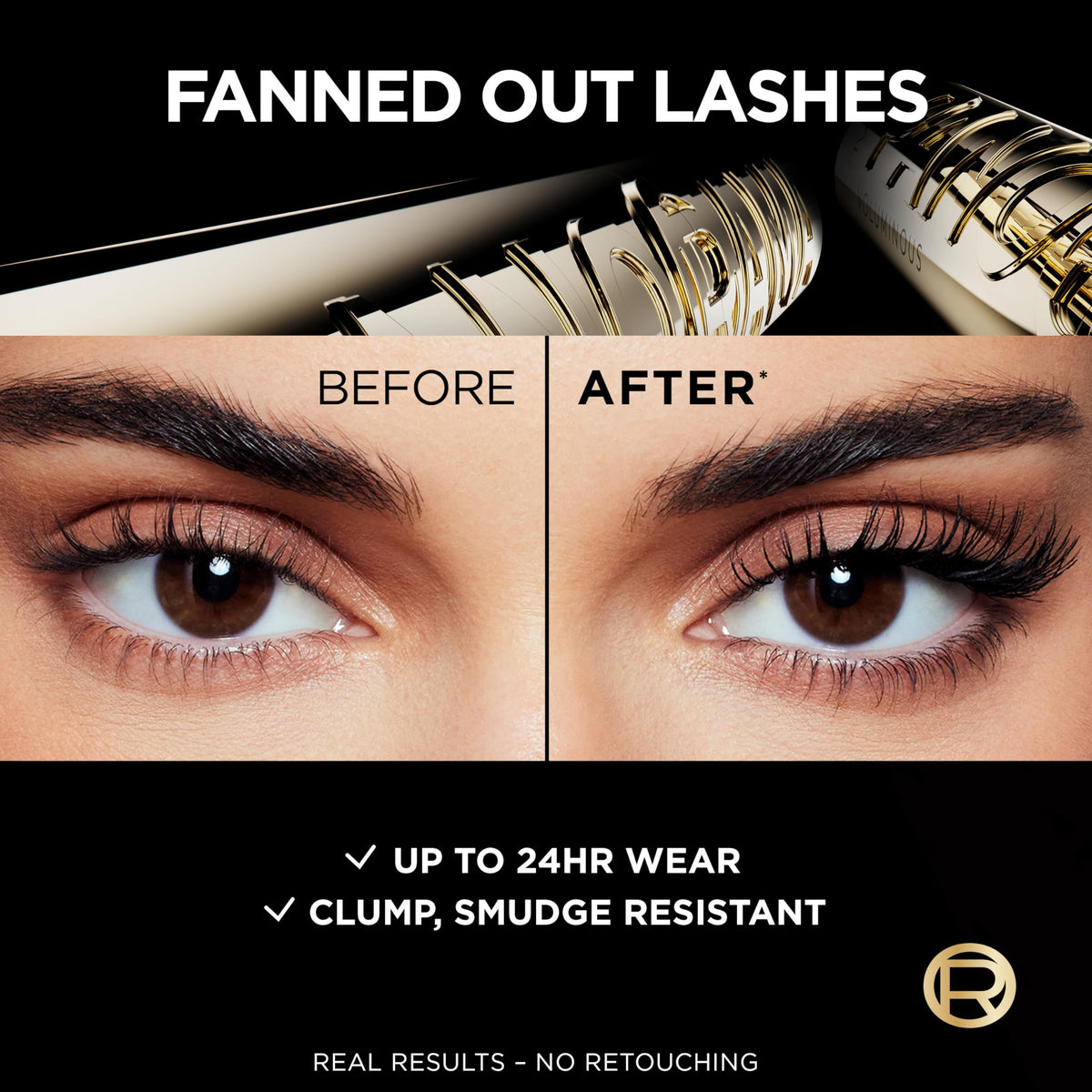 Mascara L'Oreal Paris Voluminous Panorama en noir sur fond blanc